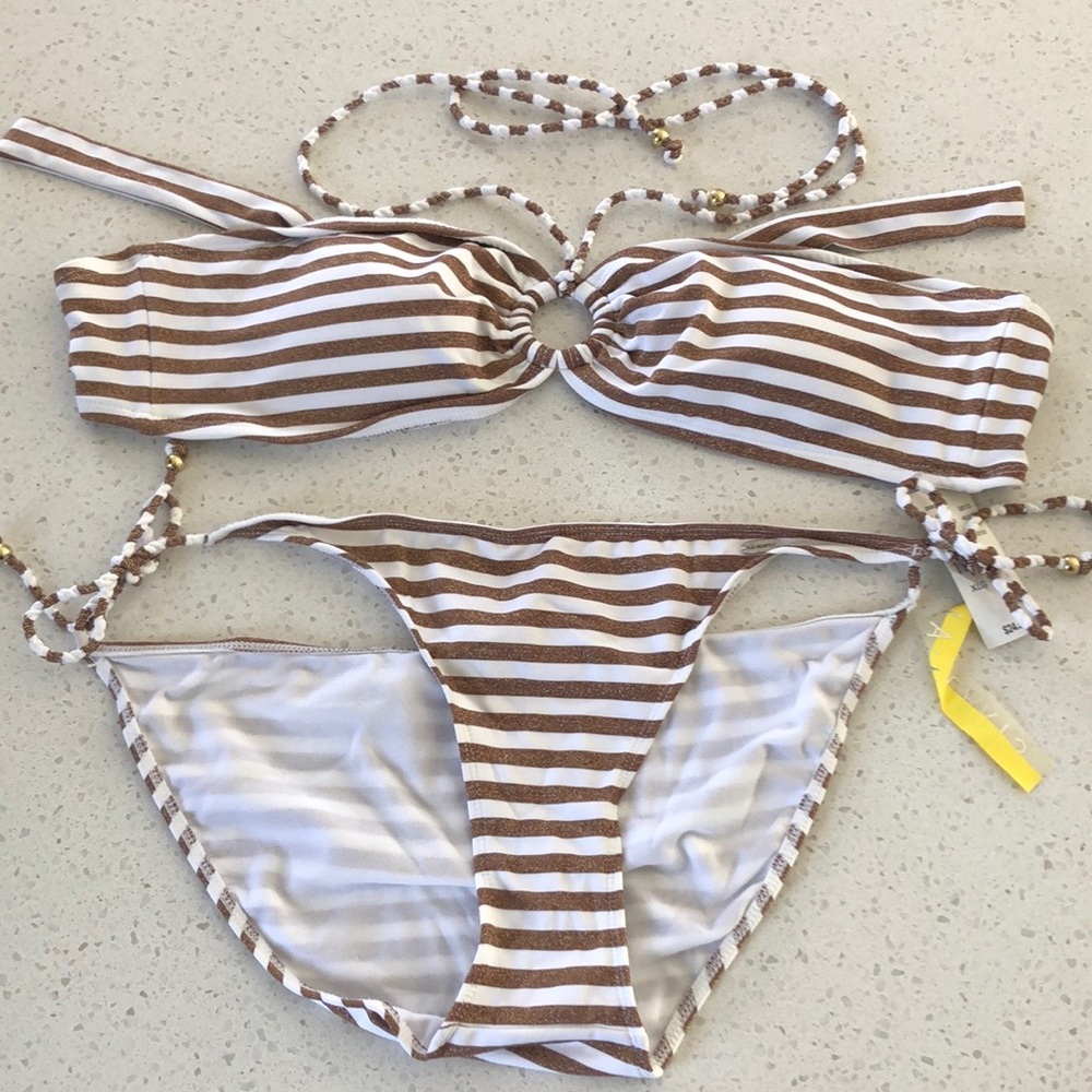 LA Hearts striped Gold and white bikini